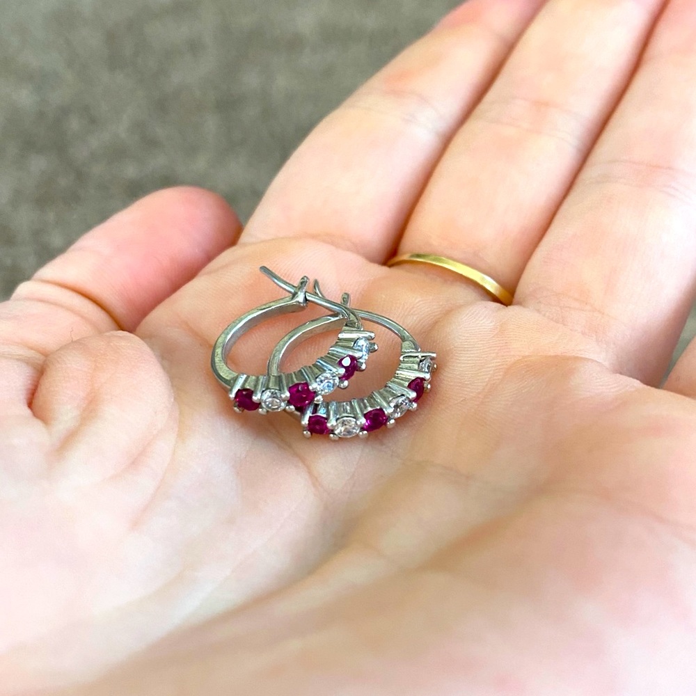 Small Hoop Ruby Earrings